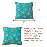 Hand Crafted Cushion Cover – Turquoise | 16"x16" | Poly Cotton | Floral Embroidered Sequin Design