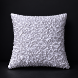 Fabric Crafted Cushion Cover – White | 12"x12" | Poly Cotton Foam | Textured Petal Design