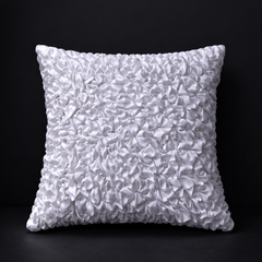 Fabric Crafted Cushion Cover – White | 12"x12" | Poly Cotton Foam | Textured Petal Design