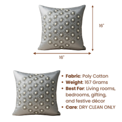 Handcrafted Grey Cushion Cover – 16"x16" | Poly Cotton | Elegant 3D Floral Detailing | Premium Festive Décor