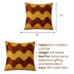 Hand-Crafted Cushion Cover – Brown | 16"x16" | Poly Chenille-Cotton | Luxurious Festive Accent