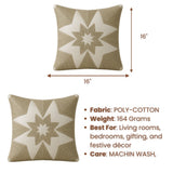 Machine Crafted White Cushion Cover – 16"x16" | Geometric Star Patchwork Embroidery | Premium Poly-Cotton Decorative Cushion Cover