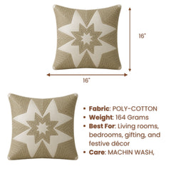 Machine Crafted White Cushion Cover – 16"x16" | Geometric Star Patchwork Embroidery | Premium Poly-Cotton Decorative Cushion Cover