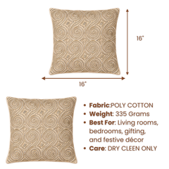 Handcrafted Cream Cushion Cover – 16"x16" | Swirl Geometric Embroidered Design | Premium Poly Cotton