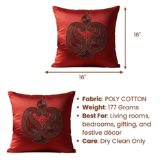 Handcrafted Maroon Cushion Cover – 16"x16" | Intricate Traditional Embroidered Motif | Premium Poly Cotton