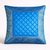 Fabric Crafted Cushion Cover – Blue | 12"x12" | Poly Cotton Fabric | Premium Quilted Center with Designer Border