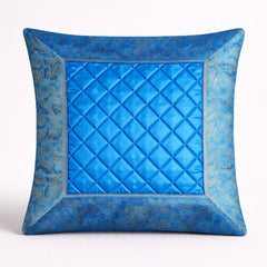 Fabric Crafted Cushion Cover – Blue | 12"x12" | Poly Cotton Fabric | Premium Quilted Center with Designer Border