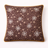 Hand Crafted Cushion Cover – Brown | 16"x16" | Poly Cotton | Floral Embroidered Sequin Design