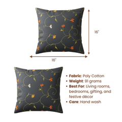 Machine-Crafted Black Cushion Cover – 16"x16", Premium Poly Cotton