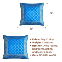 Fabric Crafted Cushion Cover – Blue | 12"x12" | Poly Cotton Fabric | Premium Quilted Center with Designer Border