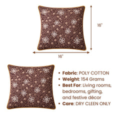 Hand Crafted Cushion Cover – Brown | 16"x16" | Poly Cotton | Floral Embroidered Sequin Design