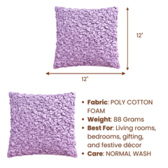Fabric Crafted Cushion Cover – Purple | 12"x12" | Poly Cotton Foam | Textured Petal Design