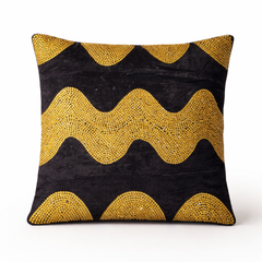 Hand-Crafted Cushion Cover – Black Gold | 16"x16" | Poly Chenille-Cotton | Royal & Festive Elegance
