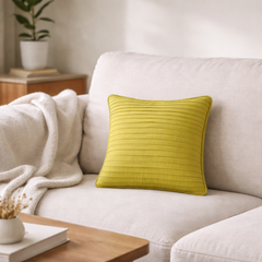 Fabric Crafted Cushion Cover – Light Green | 12"x12" | Poly Cotton | Premium Textured Design