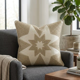 Machine Crafted Beige Cushion Cover – 16"x16" | Geometric Star Patchwork Embroidery | Premium Poly-Cotton Decorative Cushion Cover