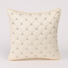 Handcrafted Tan Cushion Cover – 16"x16" | Premium Poly-Cotton Matty | Crystal-Studded Diamond Quilting | Warm Luxe Décor