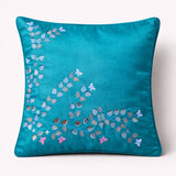 Hand Crafted Cushion Cover – Turquoise | 12"x12" | Poly Cotton Fabric | Embroidered Floral Vine Design