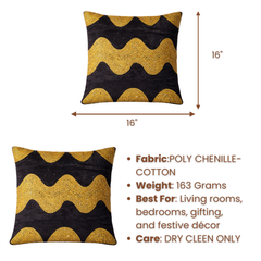 Hand-Crafted Cushion Cover – Black Gold | 16"x16" | Poly Chenille-Cotton | Royal & Festive Elegance