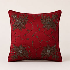 Fabriccrafted Cushion Cover – Maroon | 16"x16" | Floral Embroidered Decorative Cushion Cover