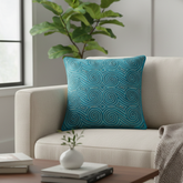 Handcrafted Turquoise Cushion Cover – 16"x16" | Swirl Geometric Embroidered Design | Premium Poly Cotton