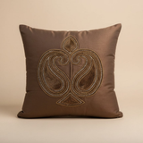 Handcrafted Brown Cushion Cover – 16"x16" | Traditional Embroidered Motif | Premium Poly Cotton