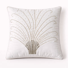 Hand Crafted Cushion Cover – White | 16"x16" | Poly Cotton | Embellished Fan Pattern Design