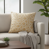 Machine-Crafted Beige Cushion Cover – 16"x16" | Circular Embroidered Design | Premium Poly Channel Fabric