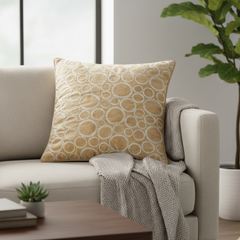 Machine-Crafted Beige Cushion Cover – 16"x16" | Circular Embroidered Design | Premium Poly Channel Fabric