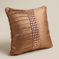 Hand Crafted Cushion Cover – Bronze | 16"x16" | Poly Cotton | Pleated Panel Design