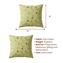 Machine-Crafted Green Cushion Cover – 16"x16", Premium Poly Cotton