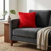 Fabric Crafted Cushion Cover – Red | 12"x12" | Poly Cotton Foam | Circular Ruffle Design