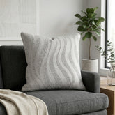 Handcrafted Cushion Cover – White | 16"x16" | Designer Wave Pattern Decorative Cushion Cover