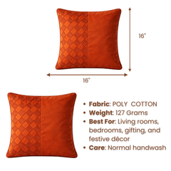 Fabric Crafted Cushion Cover – Light Brown | 16"x16" | Poly Cotton | Warm & Elegant Design