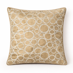 Machine-Crafted Beige Cushion Cover – 16"x16" | Circular Embroidered Design | Premium Poly Channel Fabric
