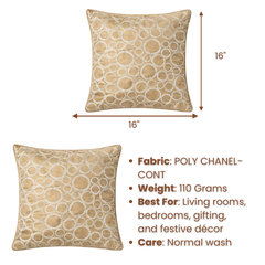 Machine-Crafted Beige Cushion Cover – 16"x16" | Circular Embroidered Design | Premium Poly Channel Fabric