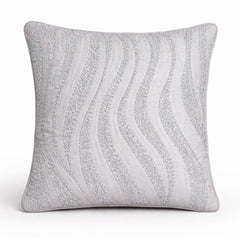 Handcrafted Cushion Cover – White | 16"x16" | Designer Wave Pattern Decorative Cushion Cover