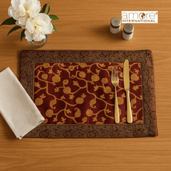 Set of - 6/4, 1 Pcs, Fabric Crafted Placemat – Red, 13"x19"