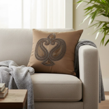 Handcrafted Light Brown Cushion Cover – 16"x16" | Traditional Embroidered Motif | Premium Poly Cotton