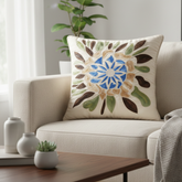 Handcrafted Cream Cushion Cover – 16"x16" | Floral Leaf Embroidered Design | Premium Poly Cotton