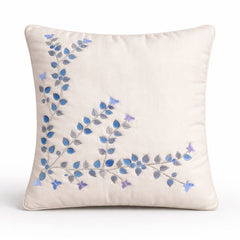 Hand Crafted Cushion Cover – White | 12"x12" | Poly Cotton Fabric | Embroidered Floral Vine Design