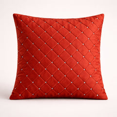 Hand Crafted Cushion Cover – Coral | 16"x16" | Poly Cotton | Diamond Quilted Stud Design