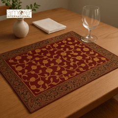 Set of - 6/4, 1 Pcs, Fabric Crafted Placemat – Red, 13"x19"
