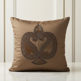 Handcrafted Light Brown Cushion Cover – 16"x16" | Traditional Embroidered Motif | Premium Poly Cotton