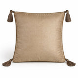 Hand Crafted Cushion Cover – Beige | 16"x16" | Poly Cotton | Embroidered Geometric Pattern with Tassels