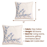 Hand Crafted Cushion Cover – White | 12"x12" | Poly Cotton Fabric | Embroidered Floral Vine Design