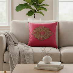 Handcrafted Red Cushion Cover – 16"x16", Premium Poly Cotton