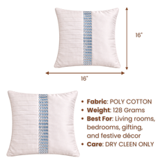 Hand Crafted Cushion Cover – White | 16"x16" | Poly Cotton | Pleated Panel Design