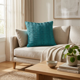 Fabric Crafted Cushion Cover – Turquoise | 16"x16" | Poly Cotton | Premium Textured Design