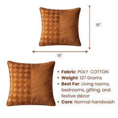 Fabric Crafted Cushion Cover – Brown Bronze | 16"x16" | Poly Cotton | Premium Textured Design