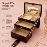 Luxury Cherry Red Crocodile Leather Jewellery Box with Mirror & Multi-Layer Organizer (25.91 × 18.29 × 18.54 cm)